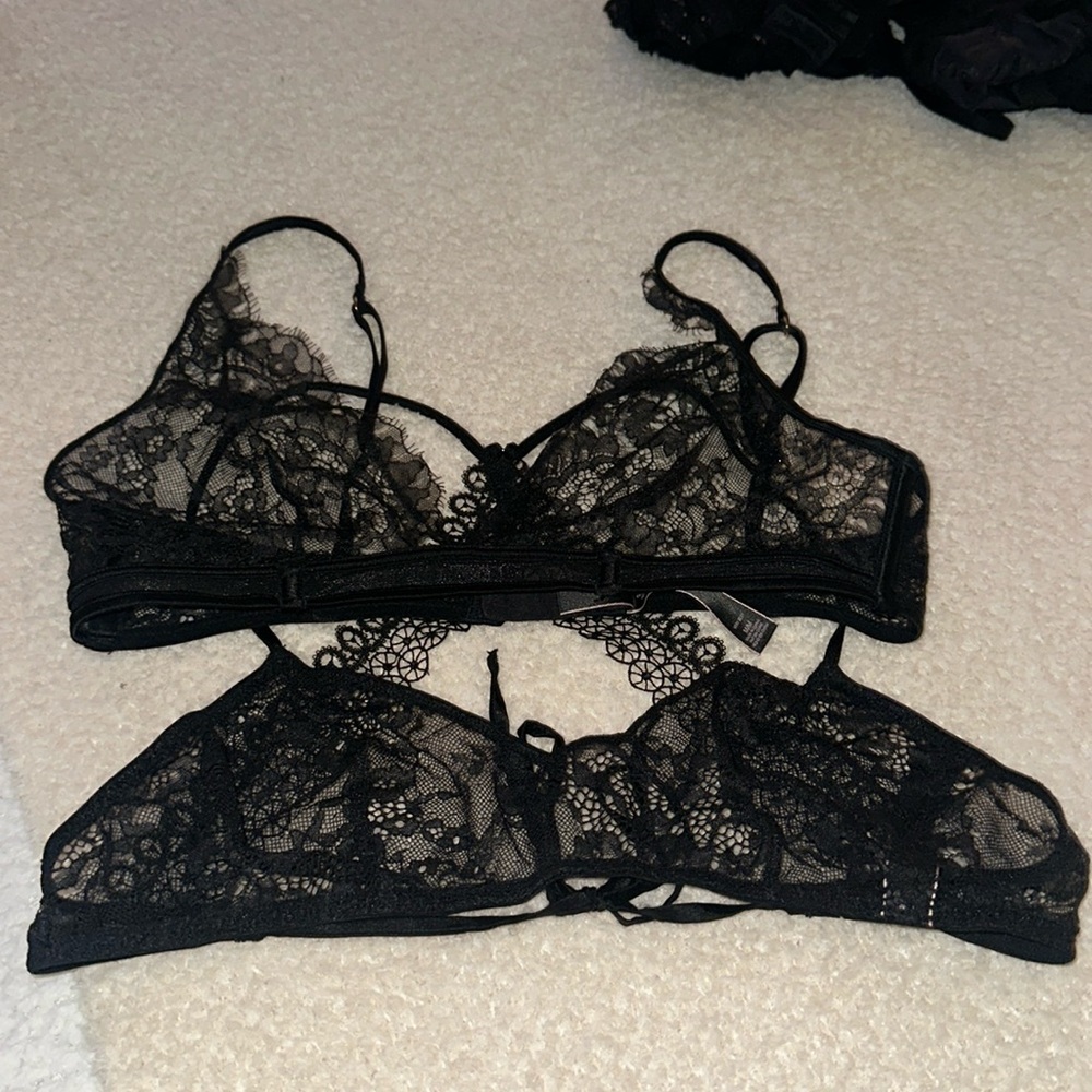 set of 2 lace victoria secret bralette black size M